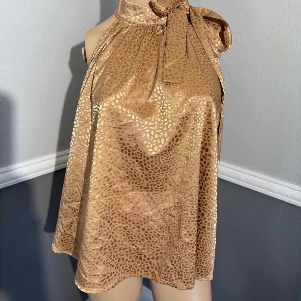 Flawless Tan Sleeveless Tie Front Blouse Size M